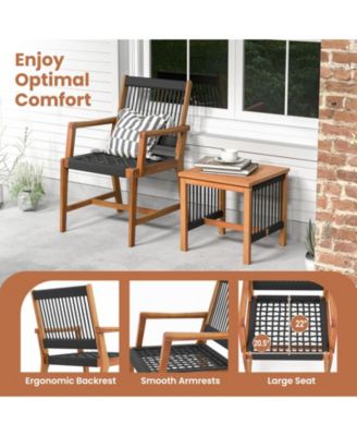 3 Pieces Acacia Wood Patio Conversation Sets with Armchairs Coffee Table