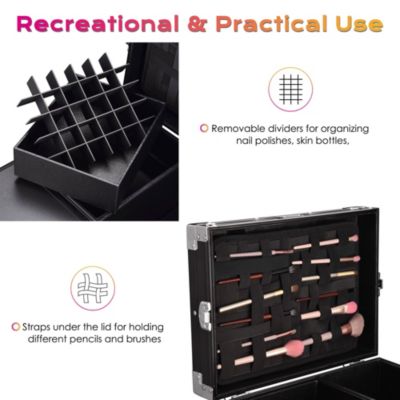 Aluminum Rolling Makeup Train Case with Table Salon Nail Trolley Cosmetic Organizer Black