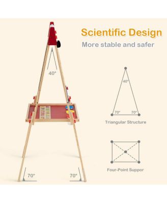 All-in-One Wooden Height Adjustable Kid's Art Easel with Magnetic Stickers and Paper