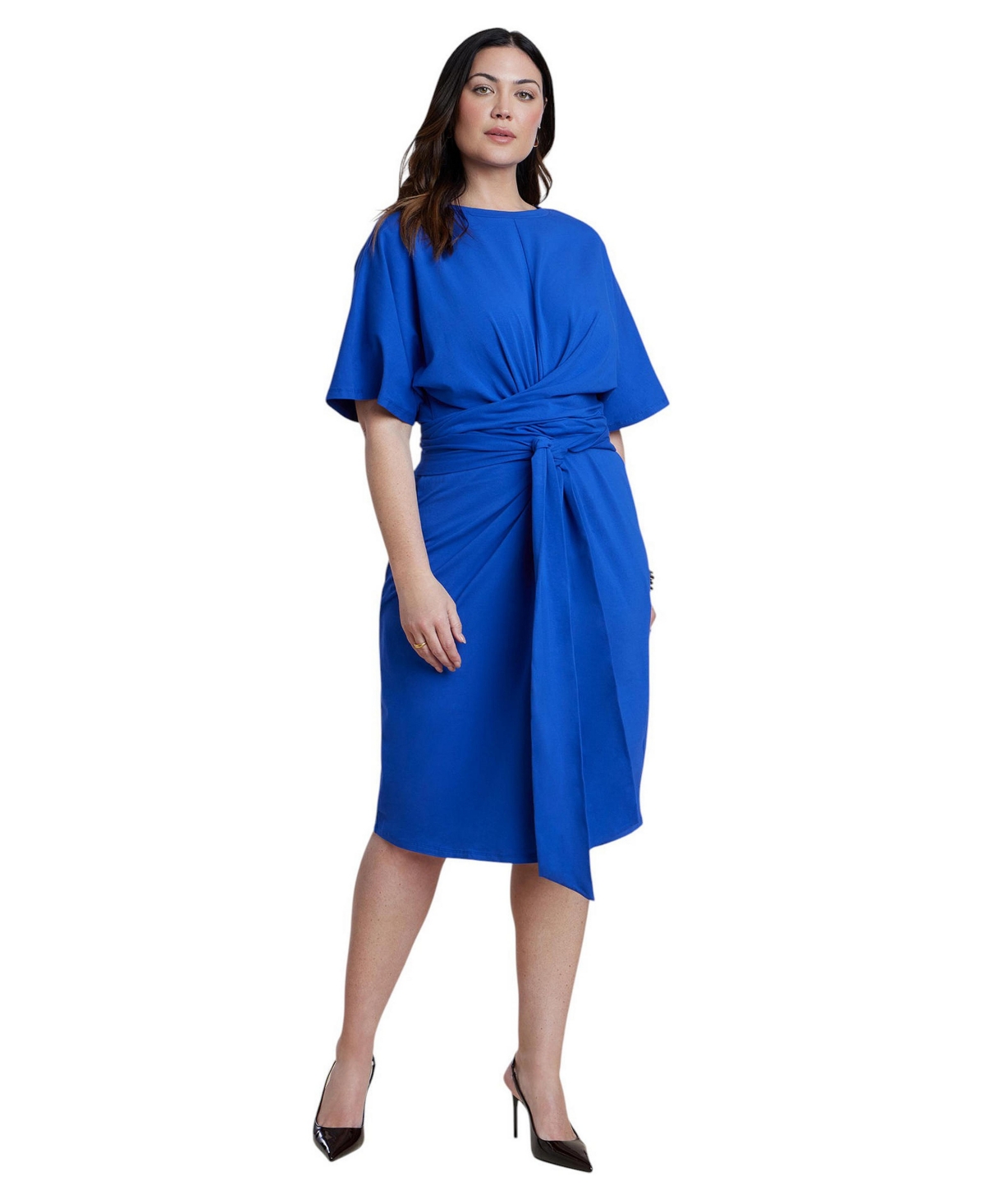 Eloquii Women's Plus Size Cross Front Flutter Sleeve Dress - Azure blue