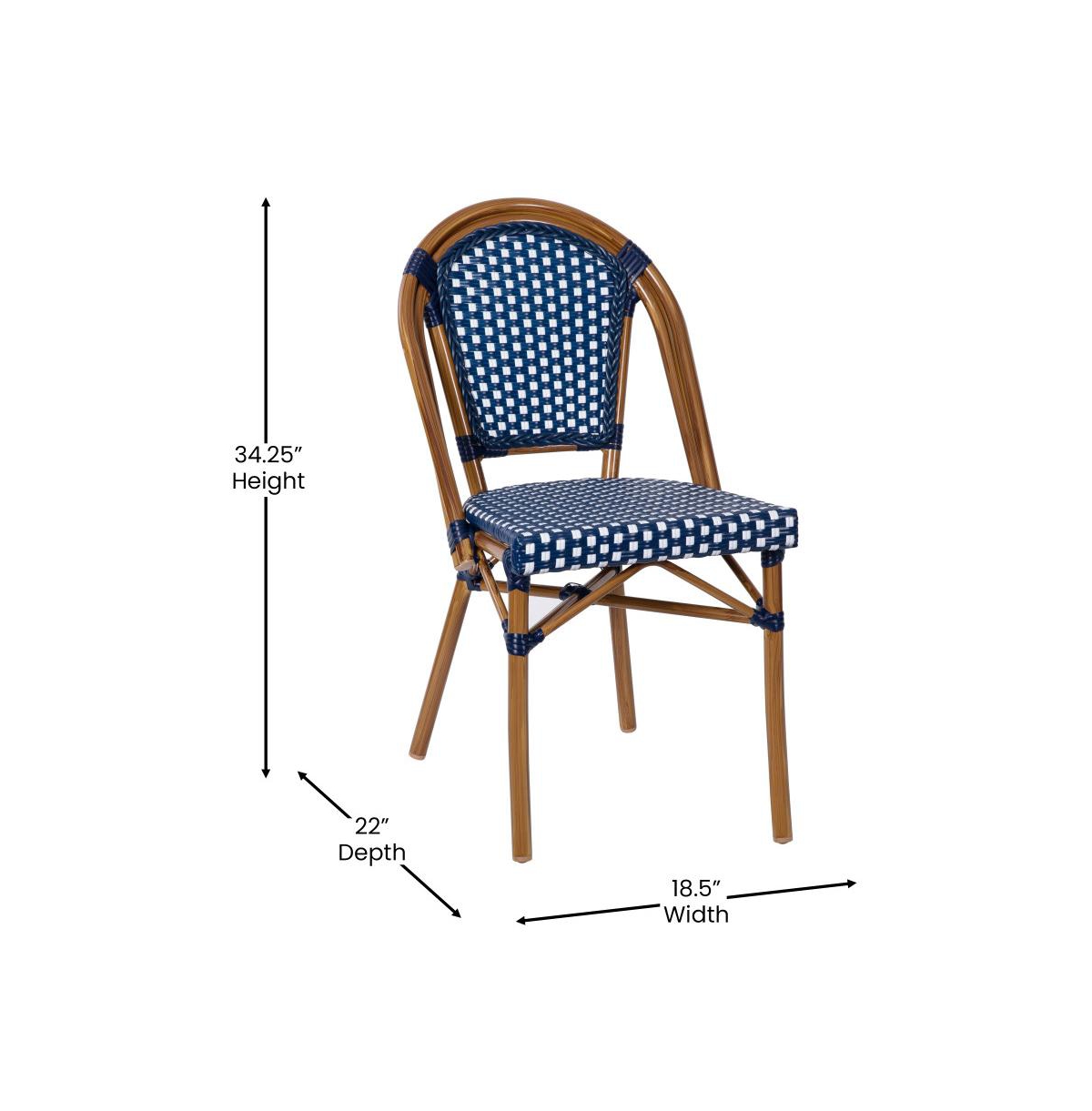 Merrick Lane Sacha Bistro Style Table With Glass Top, Pe Rattan, 2 Stack Chairs, And Bamboo Finished Metal Frame For Indoor/Outdoor Use - Navy  white