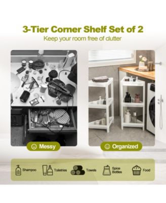 2 Pack 3-Tier Detachable Floor Corner Shower Shelf with Drainage Holes