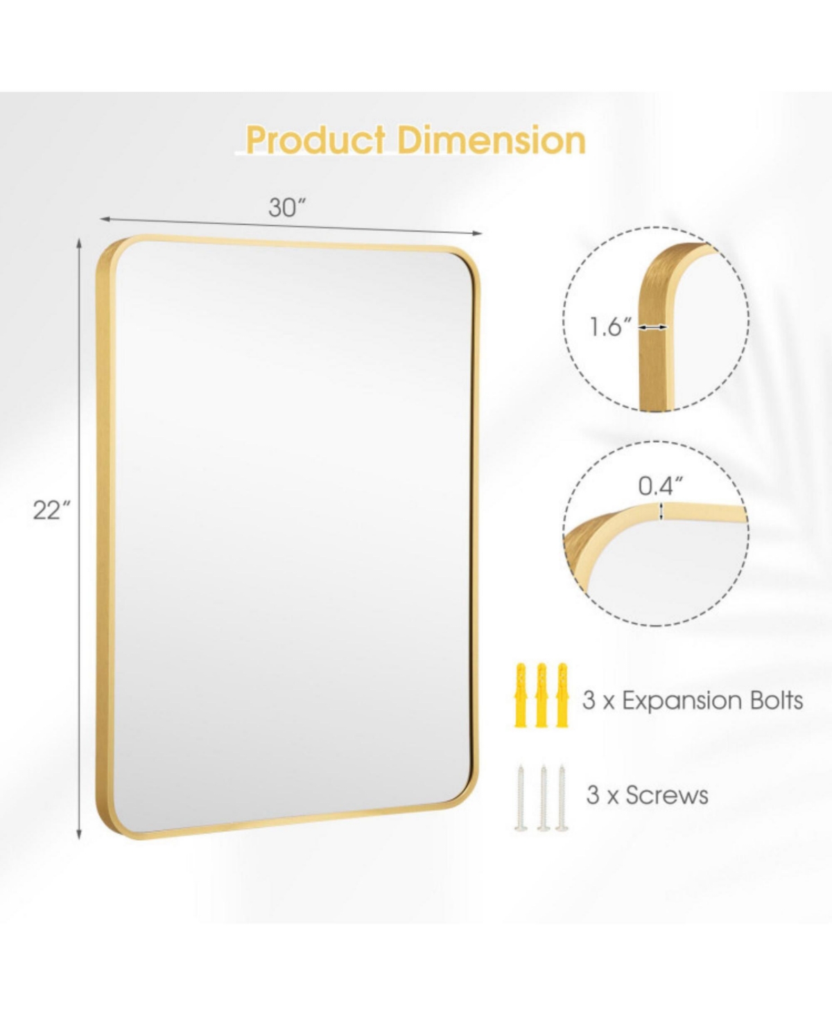 Sugift Metal Framed Bathroom Mirror with Rounded Corners