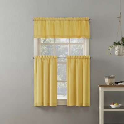 Martine Microfiber Semi-Sheer Rod Pocket Kitchen Curtain Valance and Tiers Set