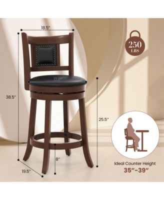 25.5 Inch Upholstered Bar Stools Set of 2 with Curved Backrest and Footrest