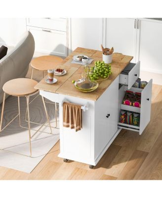 Rolling Kitchen Island Cart with Drop Leaf & Storage