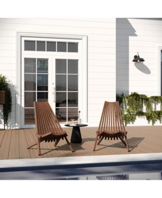 Dubois Indoor/Outdoor Solid Acacia Wood Low Profile Lounge Folding Chair For Use With Backyard, Patio, Sunroom, Porch, Garden