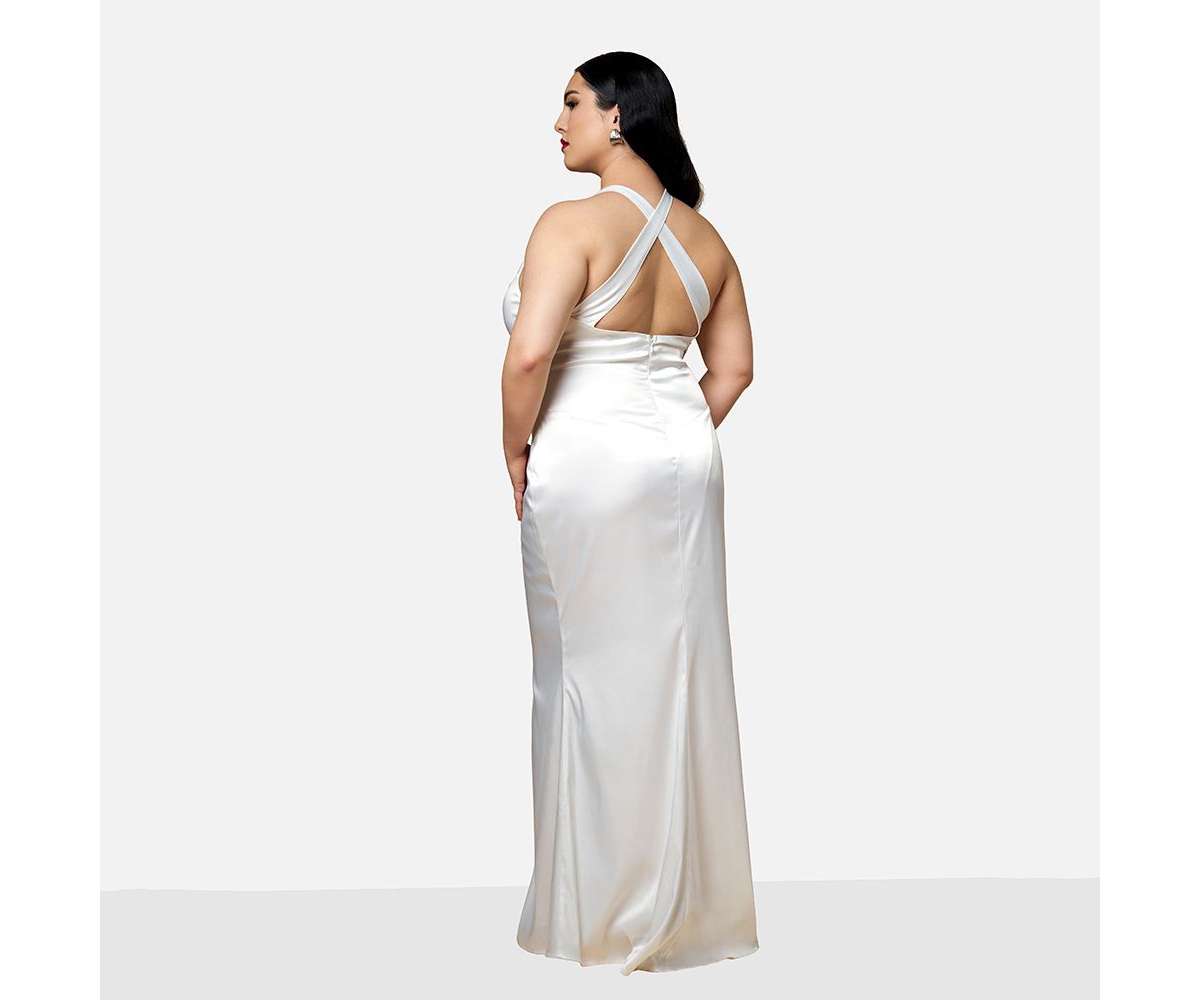 Rebdolls Plus Size Gardenia Satin Halter Maxi Bodycon Dress