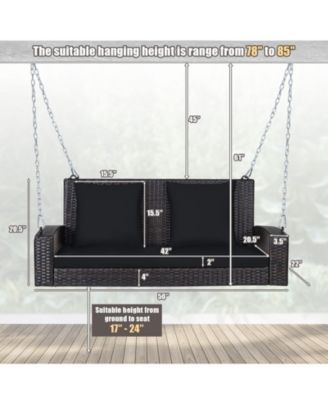2-Person Wicker Hanging Porch Swing with 2 Back Cushions and 1 Seat Cushion