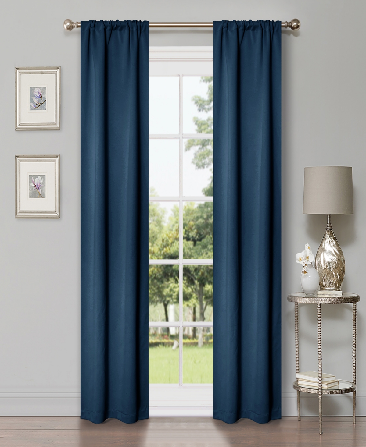 Solid Classic Modern Blackout Wrinkle Resistant Room Darkening 8-Piece Curtain Set with Rod Pocket, 26" X 84" - Navy blue