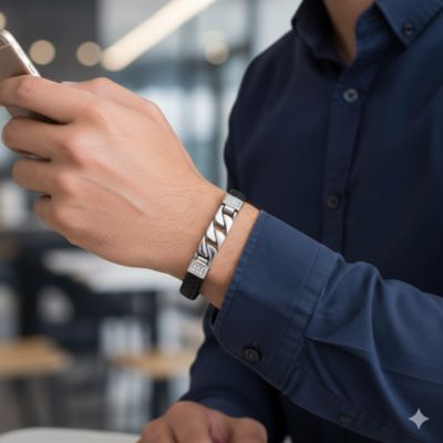 Stainless Steel Genuine Leather Curb Link CZ Bracelet