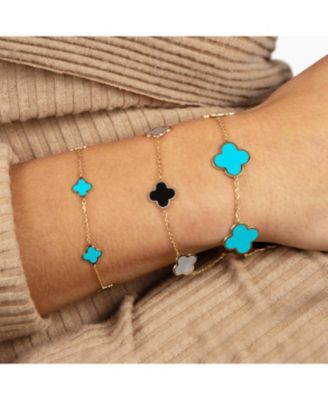 Mini Turquoise Clover Bracelet 14K Gold