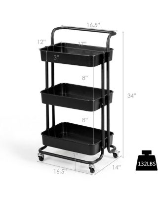 3-Tier Utility Cart Storage Rolling Cart with Casters
