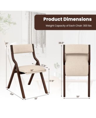 Set of 2 Wooden Folding Dining Chair with Linen Fabric Padded Seat and Backrest