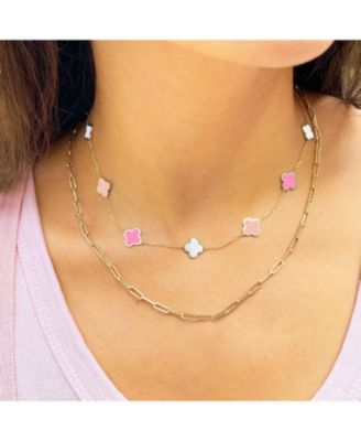 Small Pink Mixed Clover Necklace 14K Gold