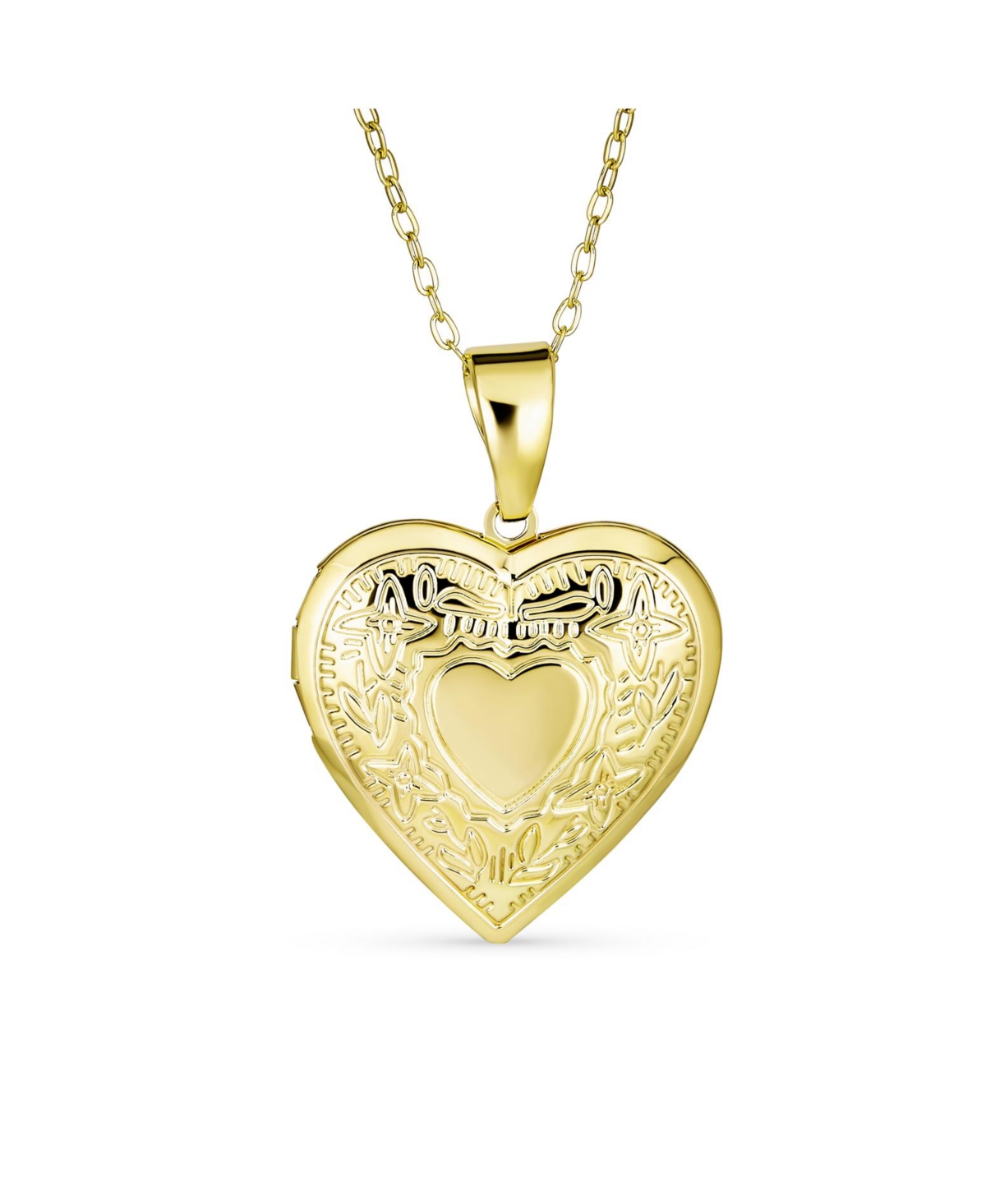 Engrave Initials Traditional Keepsake Puff carved Leaf Heart Shaped Photo Locket For Women Holds Photos Pictures 18K Gold Plated Necklac