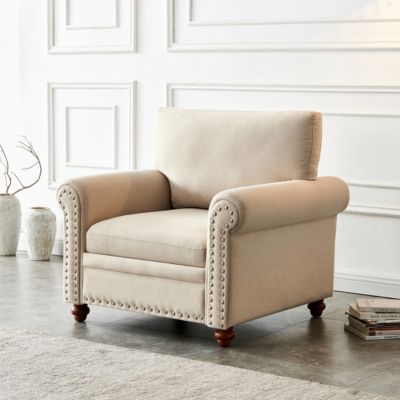 Living Room Sofa Single Seat Chair With Wood Leg Fabric