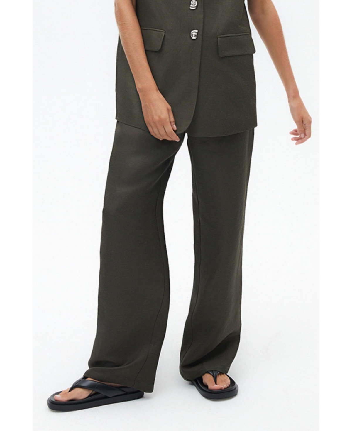 Women's High Waisted Pants - Dark Green