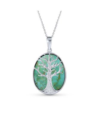 Bling Jewelry Blue Natural Turquoise Large Oval Wishing Tree Family Tree Of Life Pendant Necklace For Women Sterling Silver Macy s