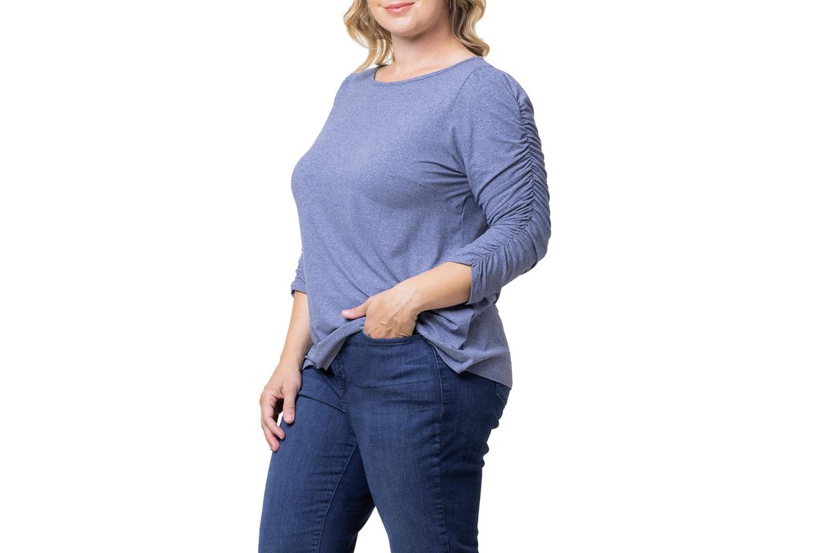 Kiyonna Women's Plus Size Reverie Boat Neck Ruched Sleeve Top