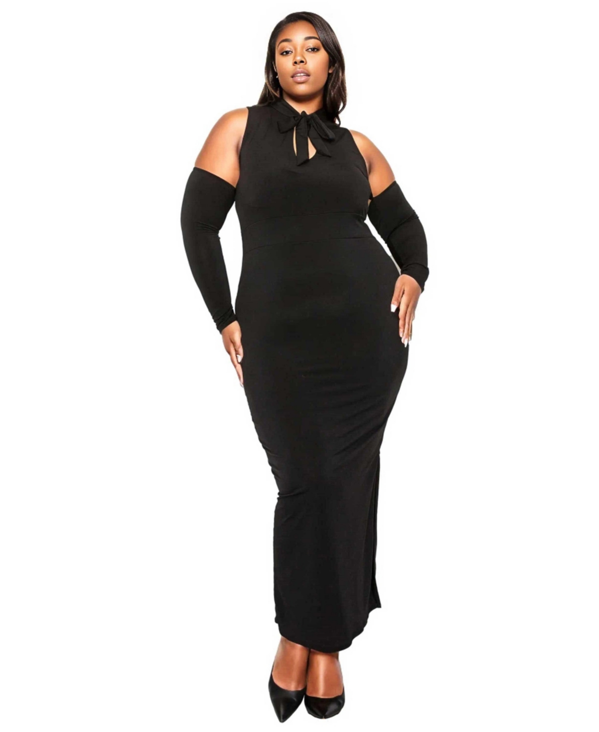 Plus Size Femmefatale Ribbon Collar Dress - Black
