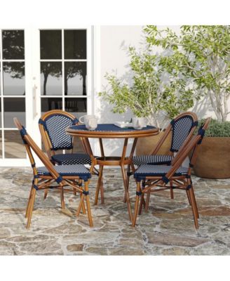 Sacha Bistro Style Table With Glass Top, Pe Rattan, 2 Stack Chairs, And Bamboo Finished Metal Frame For Indoor/Outdoor Use