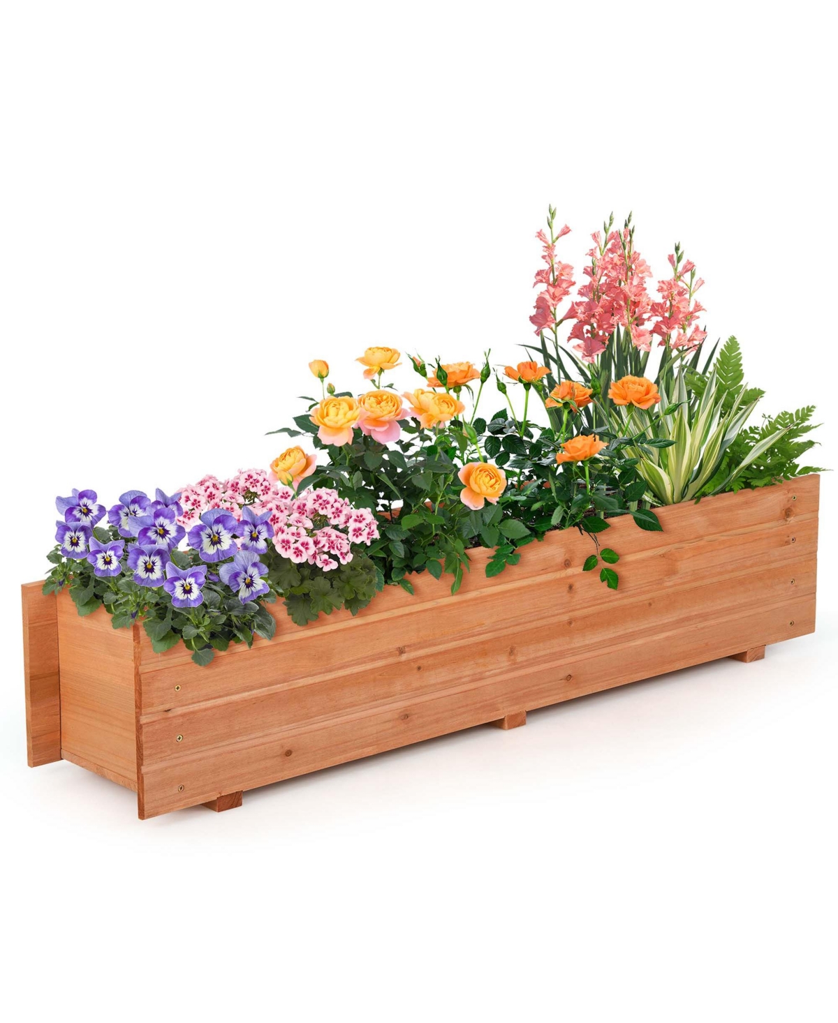 Raised Garden Bed Wood Rectangular Planter Box with 2 Drainage Holes - Natural