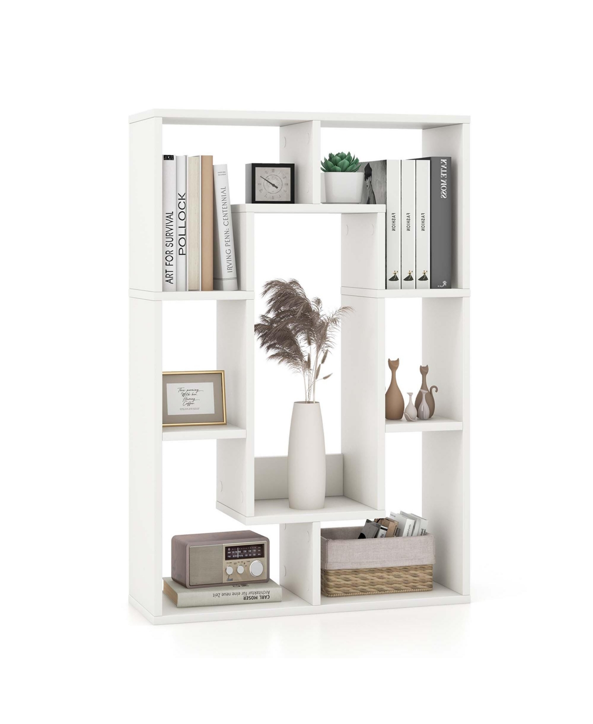 7-Cube Geometric Bookshelf with Anti-Toppling Device Modern Open Bookcase - Natural