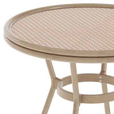 Colmar Indoor/Outdoor Bistro Style 31.5 In. Table With Pe Rattan, Glass Top, And Bamboo Finished Metal Frame
