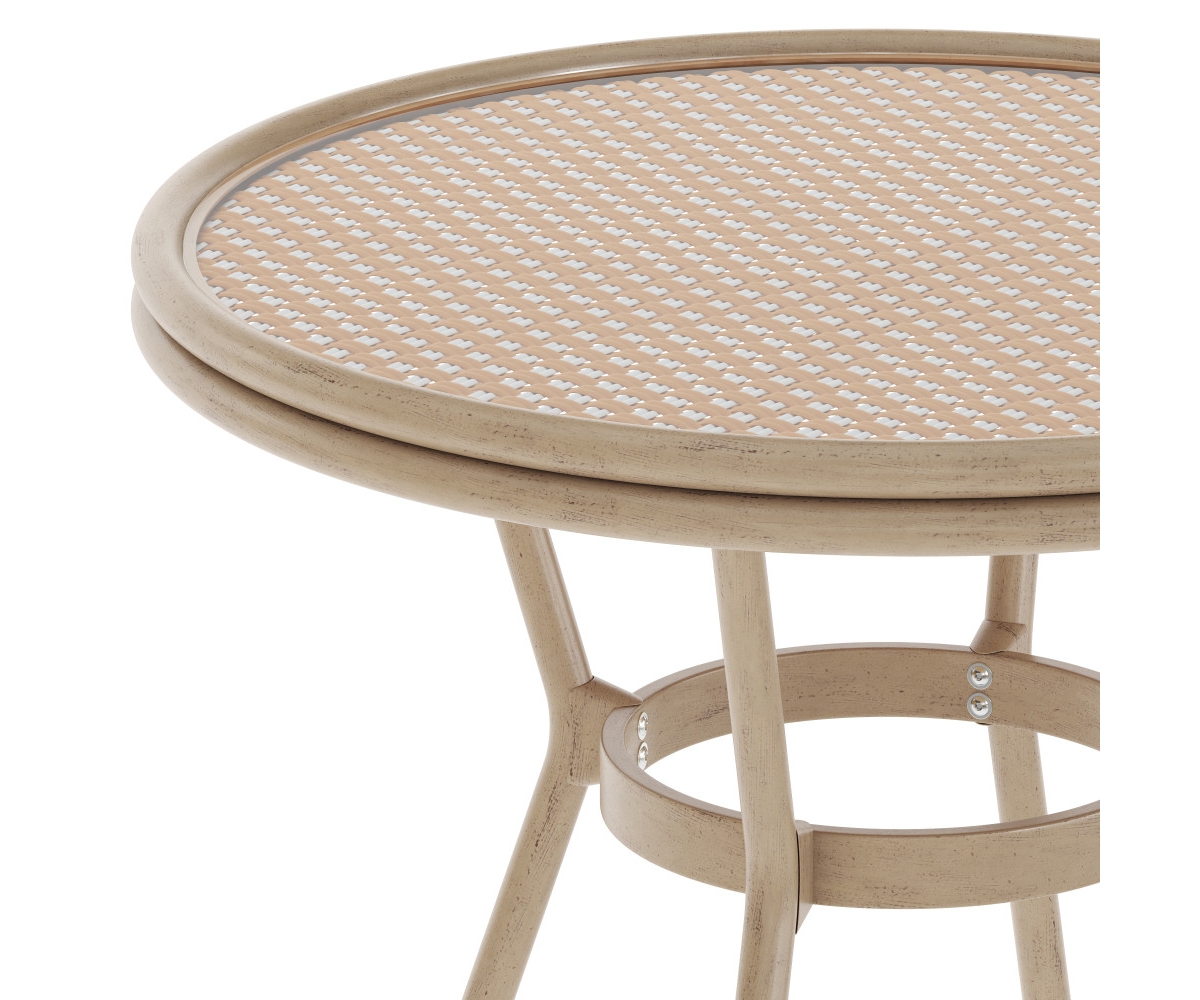 Emma+Oliver Colmar Indoor/Outdoor Bistro Style 31.5 In. Table With Pe Rattan, Glass Top, And Bamboo Finished Metal Frame - Natural  white rattan