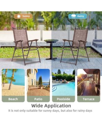 Set of 2 Patio Folding Sling Back Camping Deck Chairs