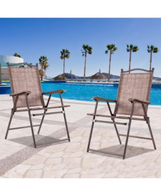 Set of 2 Patio Folding Sling Back Camping Deck Chairs