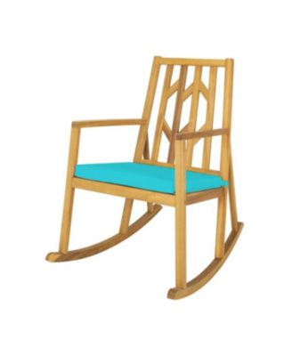Acacia Wood Patio Rocking Chair with Armrest and Cushion for Garden and Deck