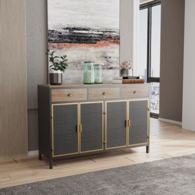 Simplie Fun 4 Doors Modern Sideboard With 3 Top Drawers, Freestanding ...