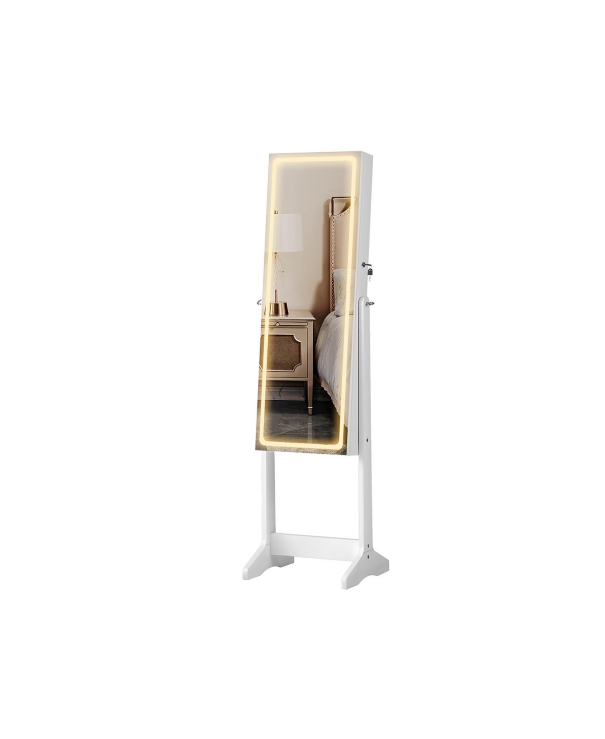 Led Mirror Jewelry Cabinet, Adjustable Brightness and 3 Shades of Light, Standing Jewelry Armoire - White