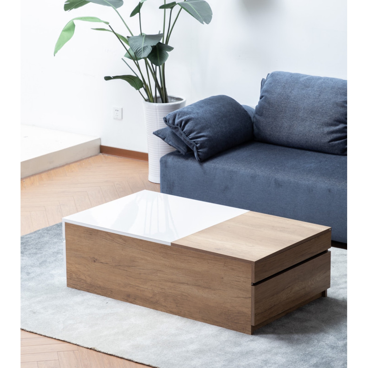 Streamdale Furniture Arlo LightWood Finish Coffee Table With Hidden Compartments And 2 Drawers - Brown