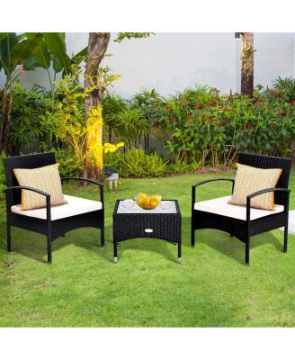 3 Pieces Patio Wicker Rattan Furniture Set with Cushion for Lawn Backyard