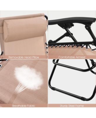 2 Pieces Folding Lounge Chair with Zero Gravity