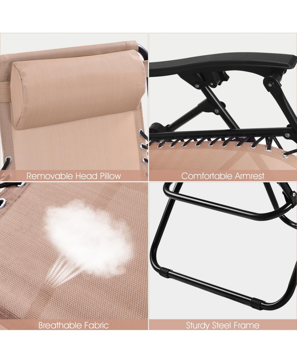 Inolait Sugift 2 Pieces Folding Lounge Chair with Zero Gravity