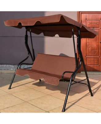 3 Seat Outdoor Patio Canopy Swing with Cushioned Steel Frame