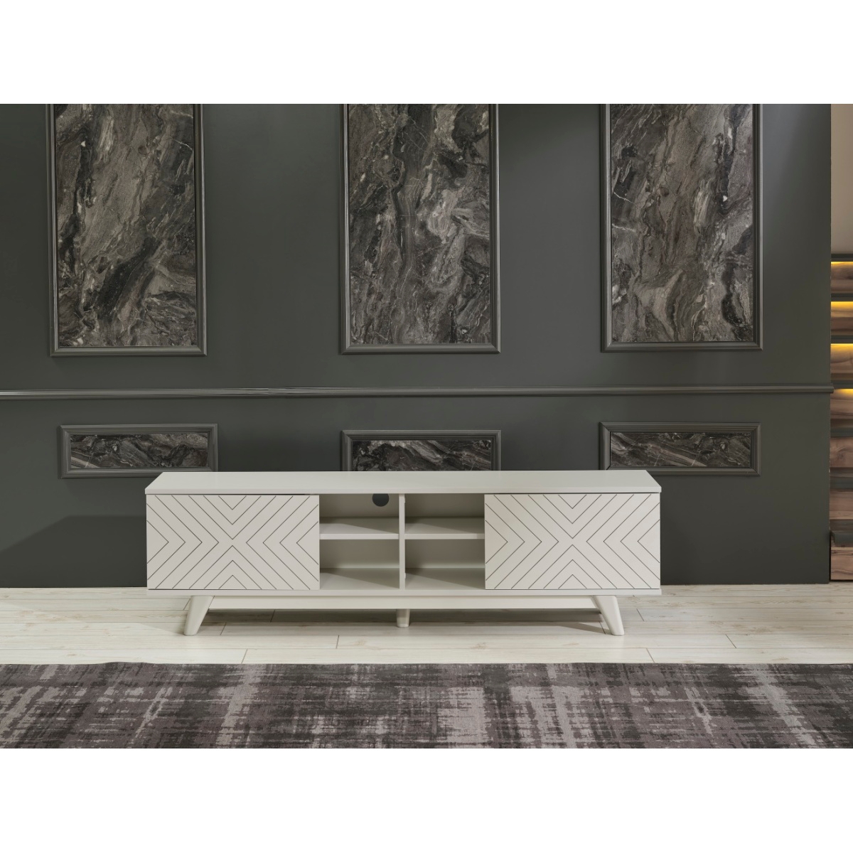 Streamdale Furniture Store Lina Mid Century Modern Tv Stand 2 Door Cabinet 4 Cubby Hole Shelves Tv Unit