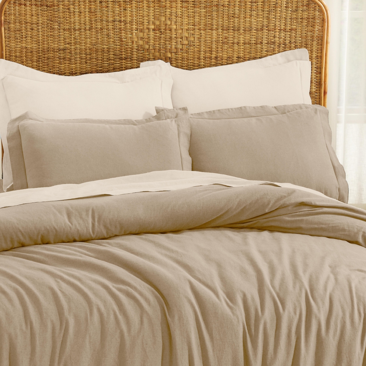 Superior Cotton Linen Blend Solid 3-Piece Duvet Cover Set, King/ California