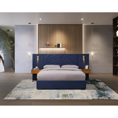 Royal Blue Velvet Wingback Bed Frame - Queen Size