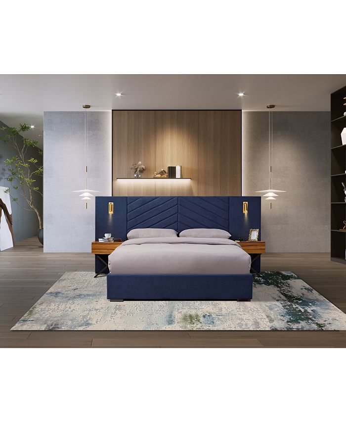 Simplie Fun Royal Blue Velvet Wingback Bed Frame Queen Size Macy's