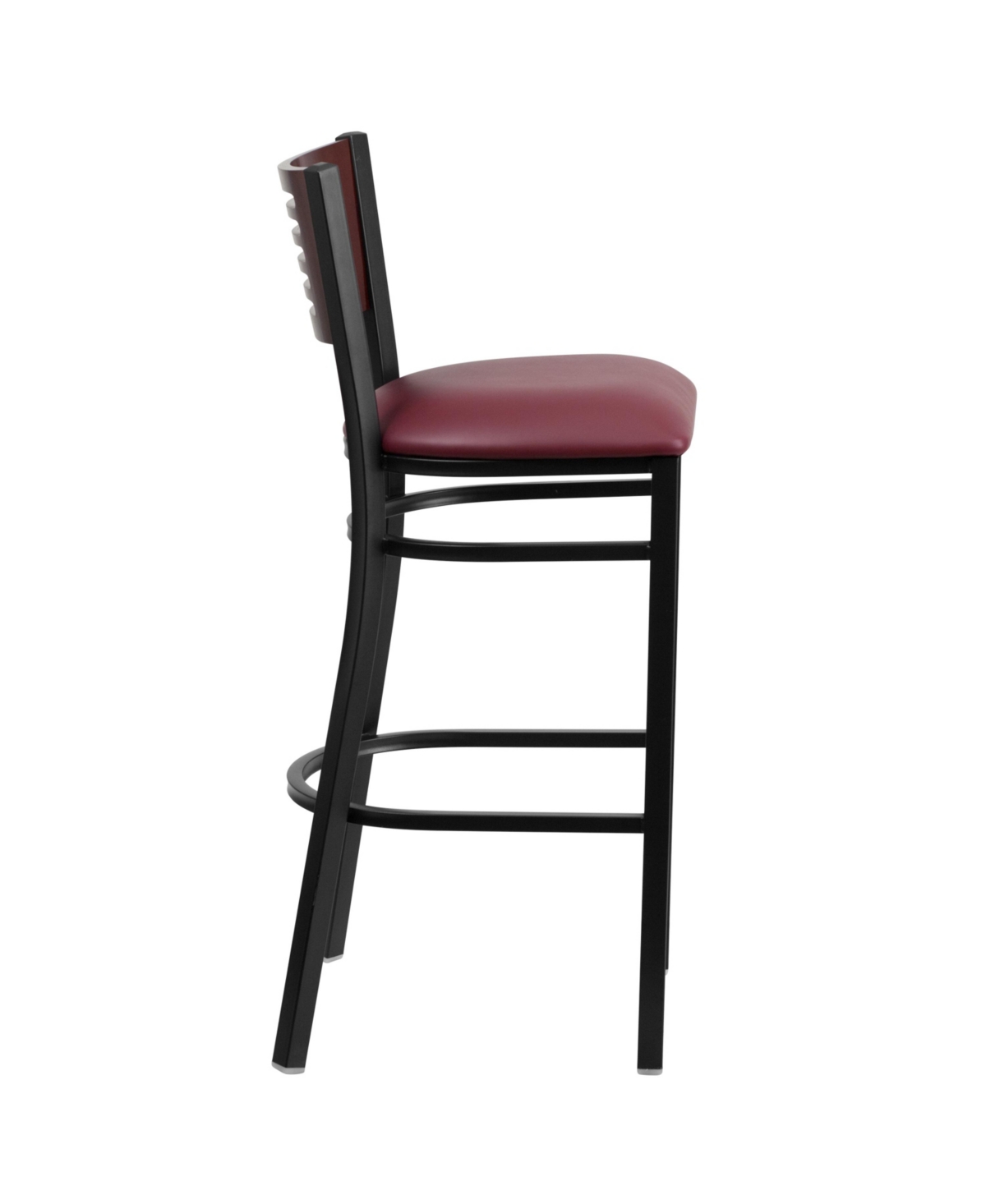 Emma+Oliver Decorative Slat Back Metal Restaurant Dining Barstool -burgundy seat