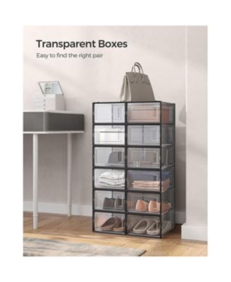 Set of 12 Shoe Storage Boxes Organizers, Stackable And Foldable For Sneakers
