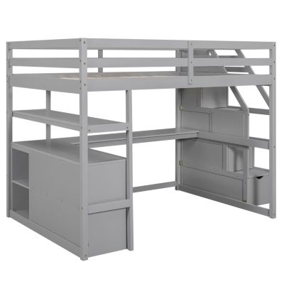  Loft Bed with Desk, Shelves, and Staircase Storage