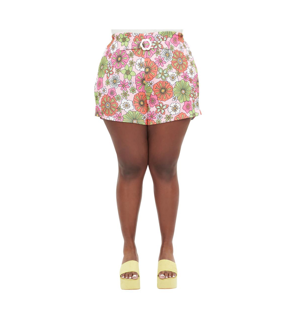Plus Size 1960s Retro Shorts - Pink retro floral