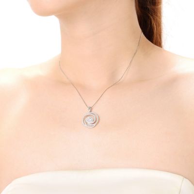 Sterling Silver White Gold plated Cubic Zirconia Swirl Knot Necklace
