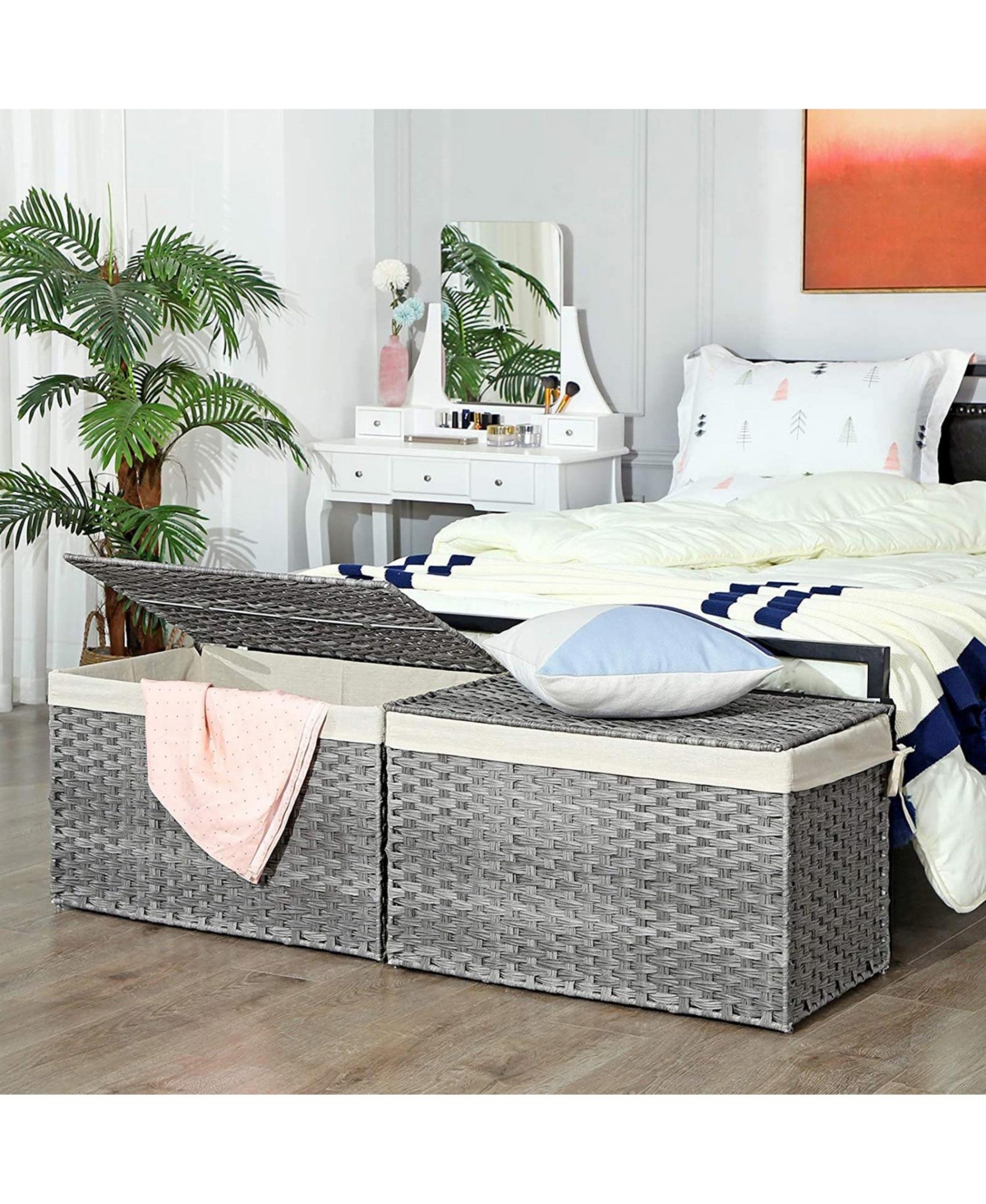 Slickblue Storage Box With Cotton Liner, Rattan-style Storage Basket, Storage Trunk With Lid And Handles